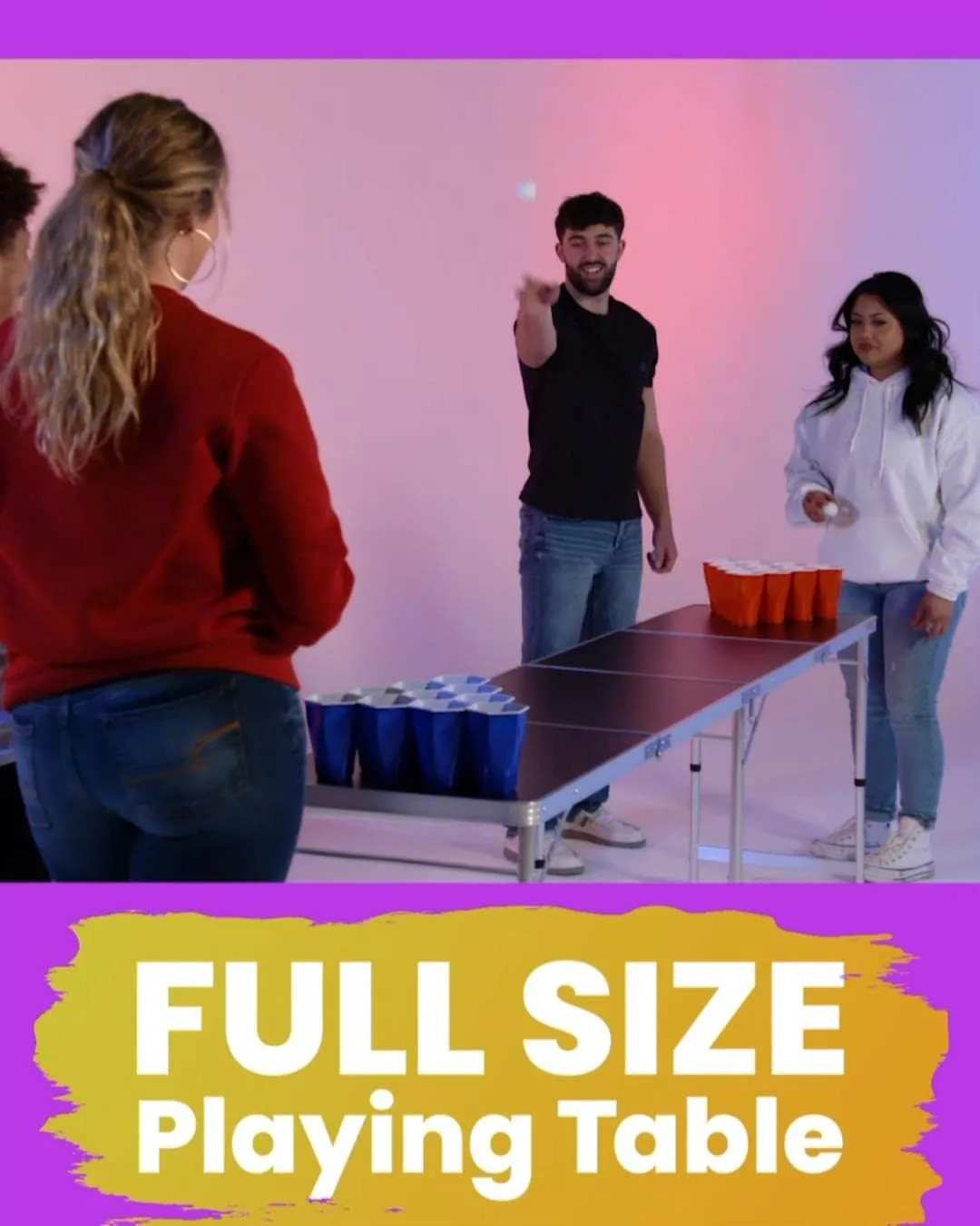 8-Foot Folding Pong Table - Choose Table Options (Base, Cup Holes, LED Lights, or Cup Holes & LED Lights) - America Edition