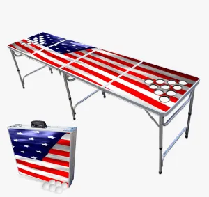 8-Foot Folding Pong Table - Choose Table Options (Base, Cup Holes, LED Lights, or Cup Holes & LED Lights) - America Edition