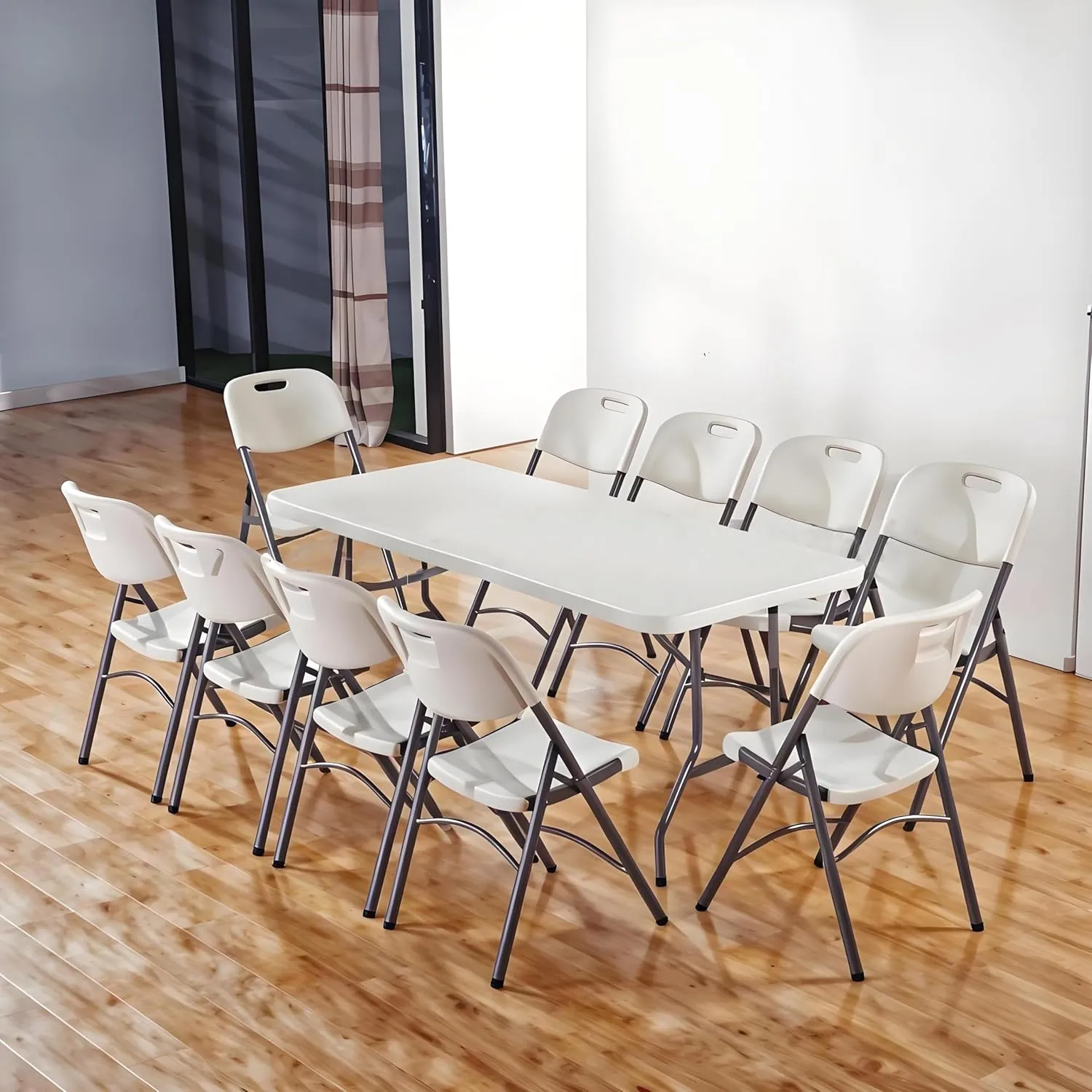8 Foot Folding Table Portable Heavy Duty 8ft Plastic Foldable Table with Handle Indoor Outdoor White 8' Dining Table for Picnic, Party and Camping