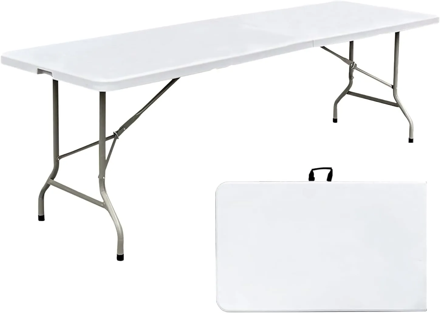 8 Foot Folding Table Portable Heavy Duty 8ft Plastic Foldable Table with Handle Indoor Outdoor White 8' Dining Table for Picnic, Party and Camping