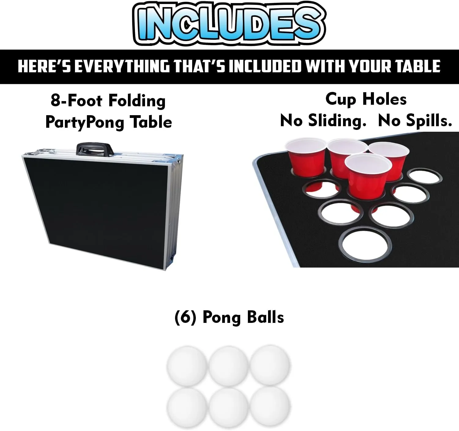 8-Foot Regulation Length Folding Table w/Optional Cup Holes, LED Lights, Custom Graphic (Choose Your Model)