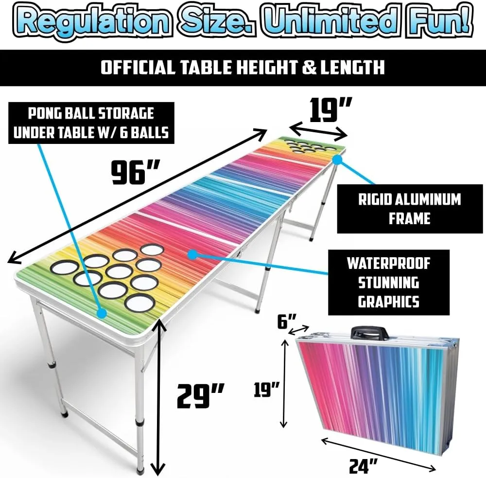 8-Foot Regulation Length Folding Table w/Optional Cup Holes, LED Lights, Custom Graphic (Choose Your Model)