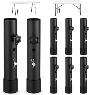 8-Pack Table Leg Extensions for Straight/Bent Folding Tables, Metal Extenders, Reduces Stooped Work, 2 Levels/Heights Adjustable Risers (3.6"/ 5.2")
