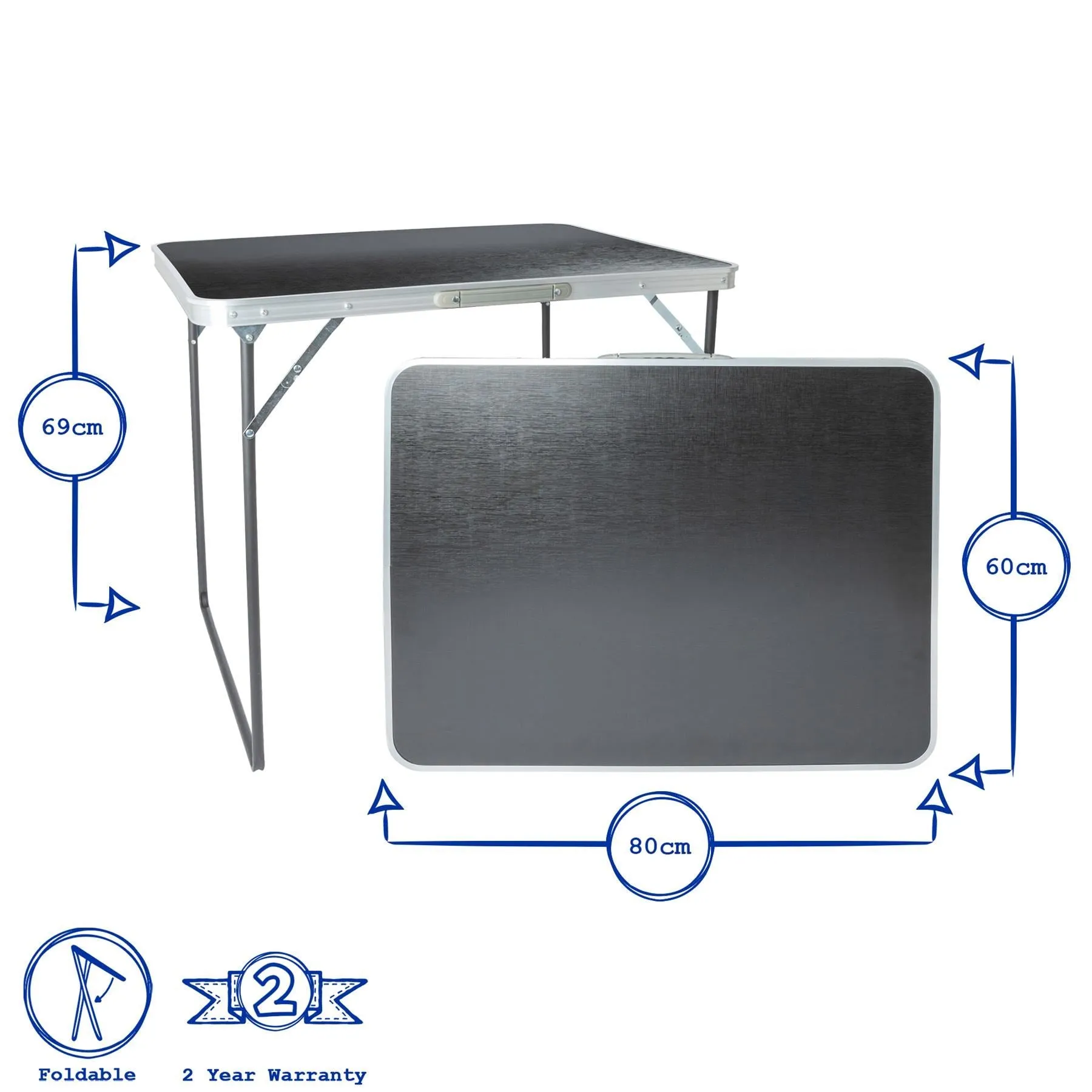 80cm x 60cm Folding Metal Camping Table