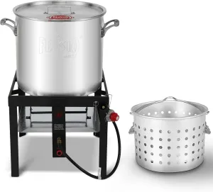 80QT Outdoor Propane Aluminum Boiling Pot with Basket, Crab Steaming, Crawfish Boil, Seafood Boil Pot, Crawfish Cooker, Low Country Boil Pot, Non-Assembly Frame Stand, CSA Certified