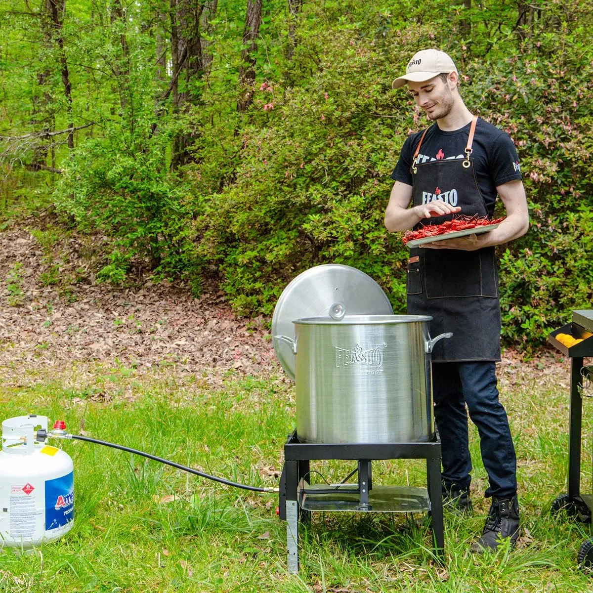80QT Outdoor Propane Aluminum Boiling Pot with Basket, Crab Steaming, Crawfish Boil, Seafood Boil Pot, Crawfish Cooker, Low Country Boil Pot, Non-Assembly Frame Stand, CSA Certified