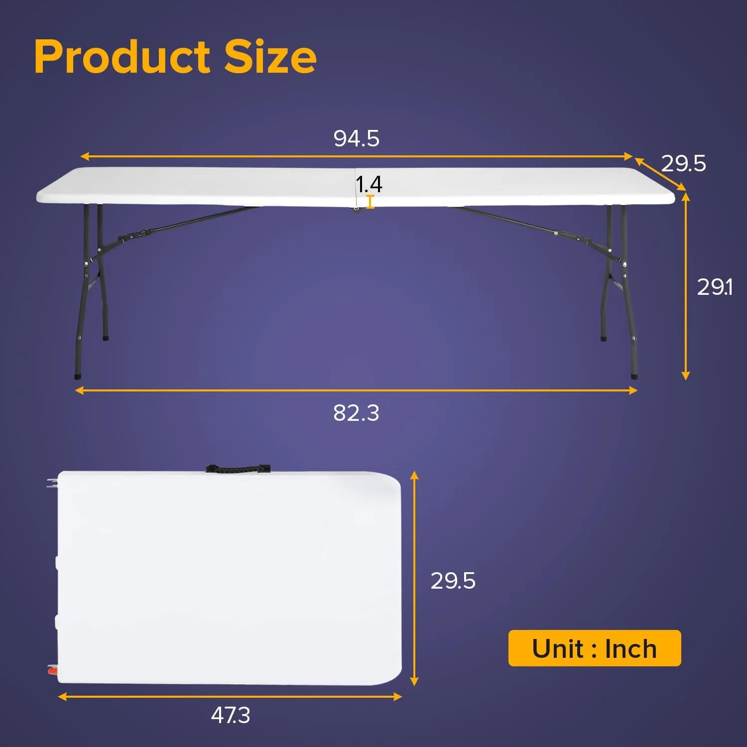 8FT Plastic Camping Table Foldable Outdoor Dining Table Portable Party Table with Carrying Handle for Parties Wedding BBQ Camping Dining Kitchen,White