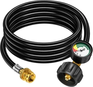 8FT Propane Hose Adapter 1lb to 20lb with Gauge, Propane Tank Adapter Hose 20 lb to 1 lb, Propane Tank Hose, Propane Grill Hose Fit for Mr Buddy Heater, Weber Q Grill, Coleman Camping Stove