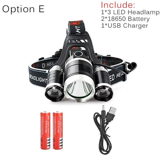 9000LM 3 XML T6 LED Headlamp Rechargeable Cycling Headlight 4Mode 18650 Battery Head Lamp Light Torch Camping Fishing Flashlight