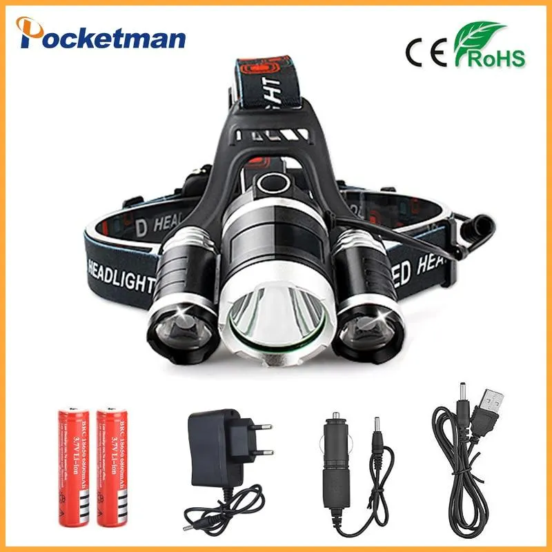 9000LM 3 XML T6 LED Headlamp Rechargeable Cycling Headlight 4Mode 18650 Battery Head Lamp Light Torch Camping Fishing Flashlight