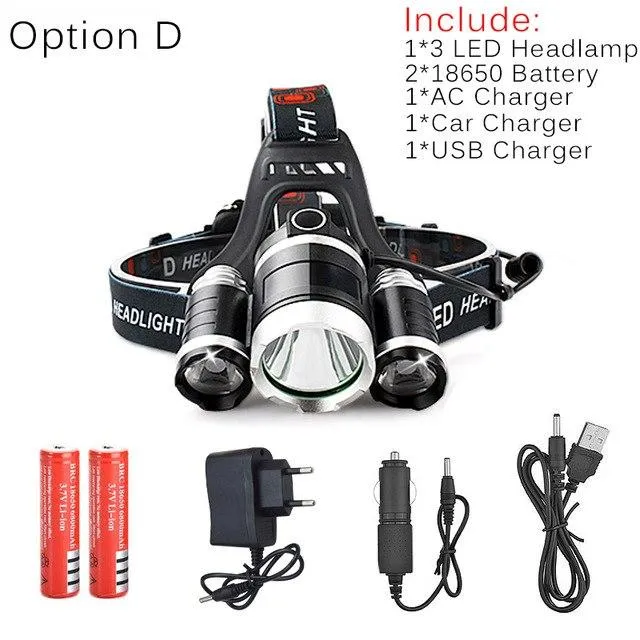 9000LM 3 XML T6 LED Headlamp Rechargeable Cycling Headlight 4Mode 18650 Battery Head Lamp Light Torch Camping Fishing Flashlight