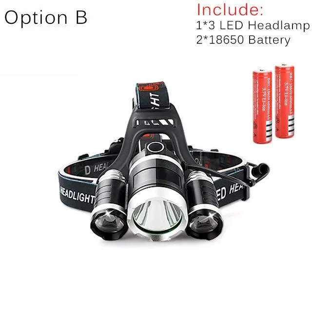 9000LM 3 XML T6 LED Headlamp Rechargeable Cycling Headlight 4Mode 18650 Battery Head Lamp Light Torch Camping Fishing Flashlight