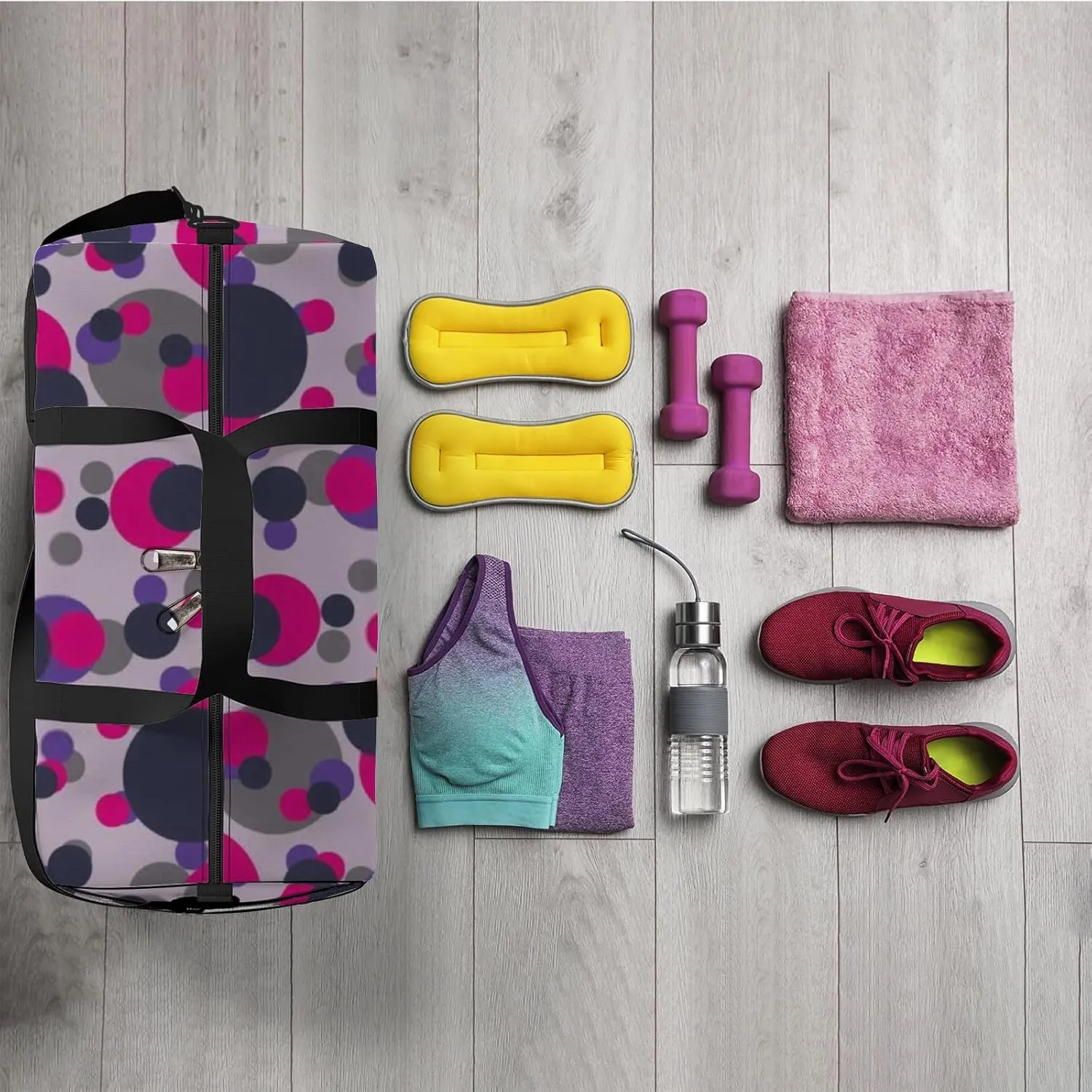 Abstract Geometric Colorful Seamless Pattern Background Sports Bag Tote Bag Waterproof Gym Bag with Shoulder Strap Zipper 2 Side Pockets for Men and Women, Travel and Storage Shoulder Bag.