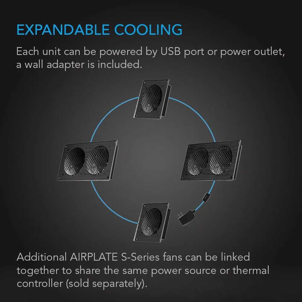 AC Infinity AIRPLATE S5, Quiet Cooling Fan System 8" with Speed Control, for Home Theater AV Cabinets