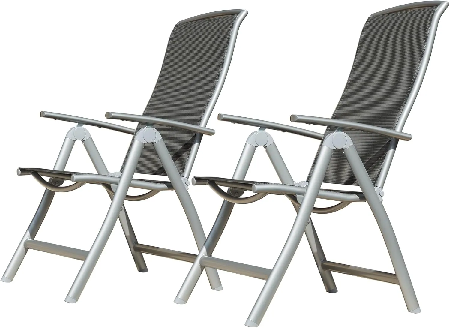Adjustable Outdoor Folding Chairs Set of 2, Aluminum Frame Recliners for Garden and Camping, Textilene Fabric, Dark Gray