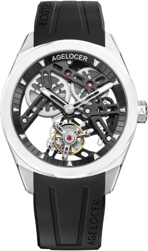 AGELOCER Men's Tourbillon Hand Operated Mechanical Stainless Steel Analog Top Brand Double Sided Hollow Fashion Luxury Watch