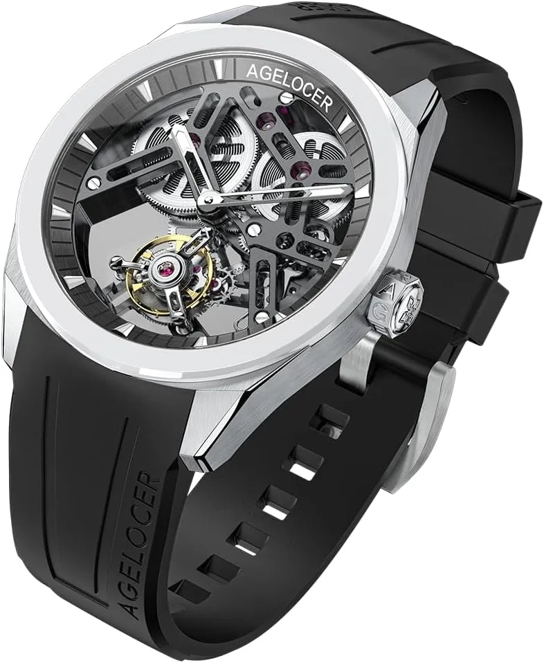 AGELOCER Men's Tourbillon Hand Operated Mechanical Stainless Steel Analog Top Brand Double Sided Hollow Fashion Luxury Watch