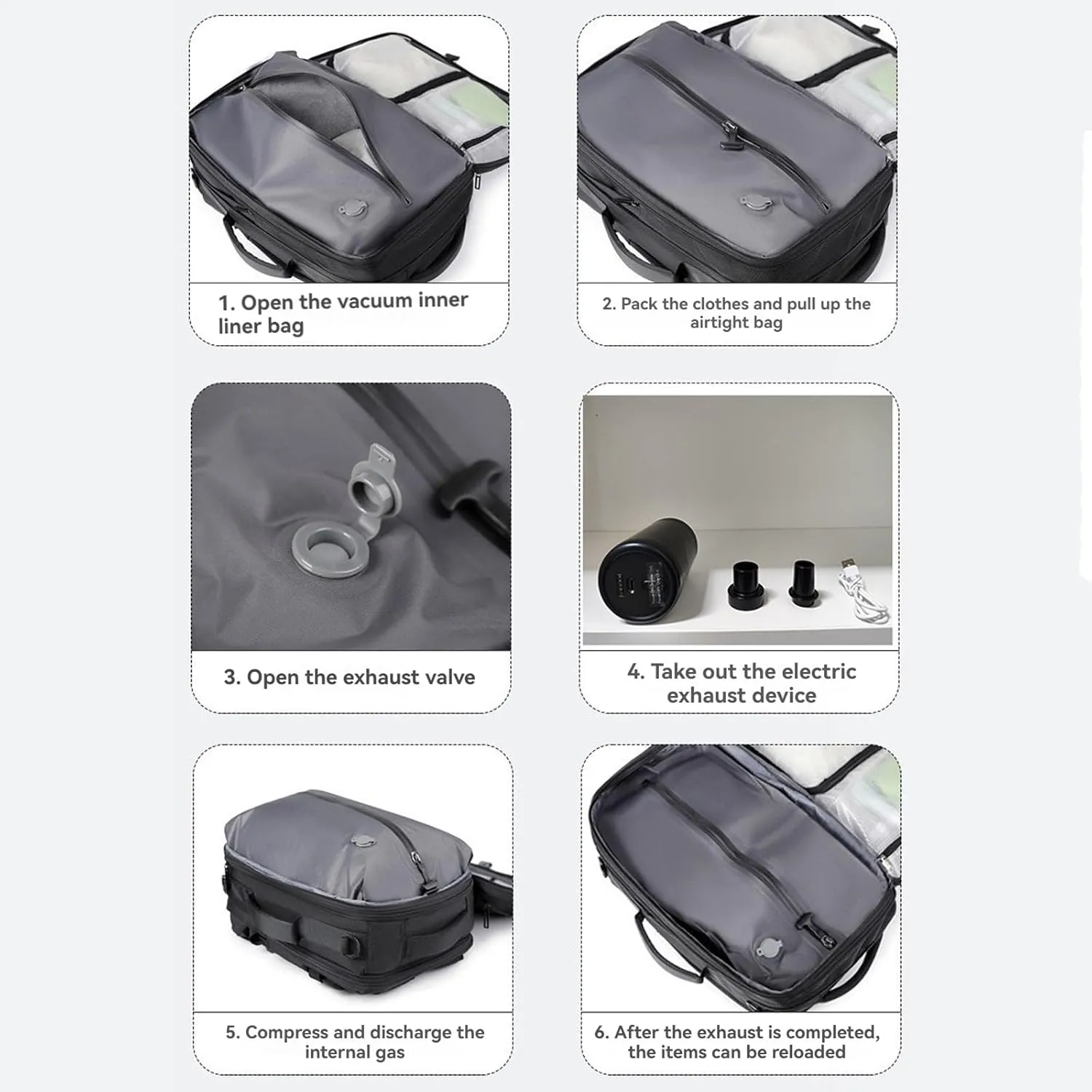 Airback Backpack, Travel Backpack with Vacuum System, Expandable Backpack with Vacuum Compression (Style A,One Size)