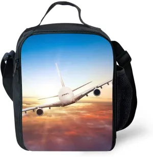Aircraft Design Lunch Bag Durable Insulated Lunchbox Small Black Lunch Box for Children Boys Girls Customized Cooler Bag