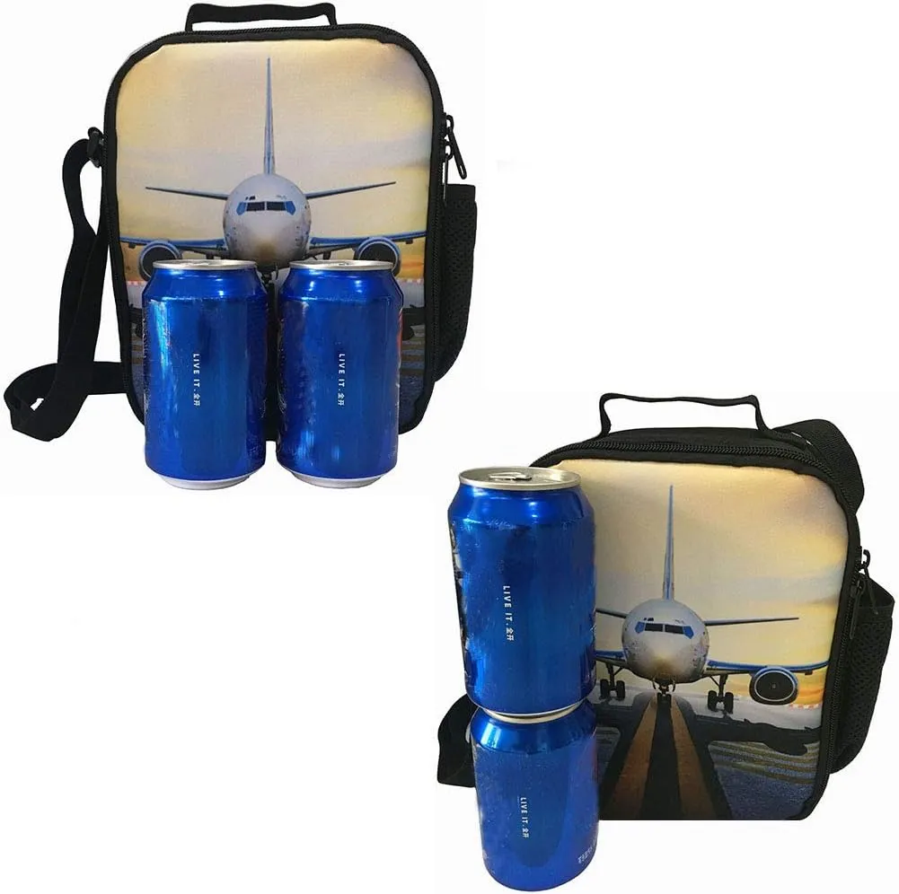 Aircraft Design Lunch Bag Durable Insulated Lunchbox Small Black Lunch Box for Children Boys Girls Customized Cooler Bag