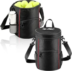 Aliceset 2 Pcs Tennis Ball Bag Holder High Capacity Lacrosse Ball Bag Baseball Bucket Hopper with Multiple Pockets and Portable Shoulder Strap for Baseball Lacrosse Golf Table Tennis Training