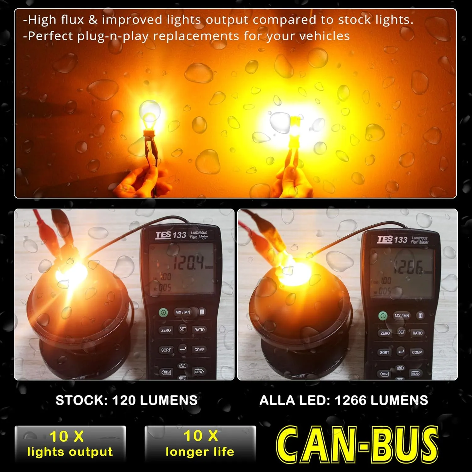 Alla Lighting CAN Bus T25 3156 3157 LED Bulbs Amber Yellow Turn Signal Lights, Plug-n-Play 3457NAK 4157NAK 5702AK 3757AK CANBUS Blinker Lamps Upgrade