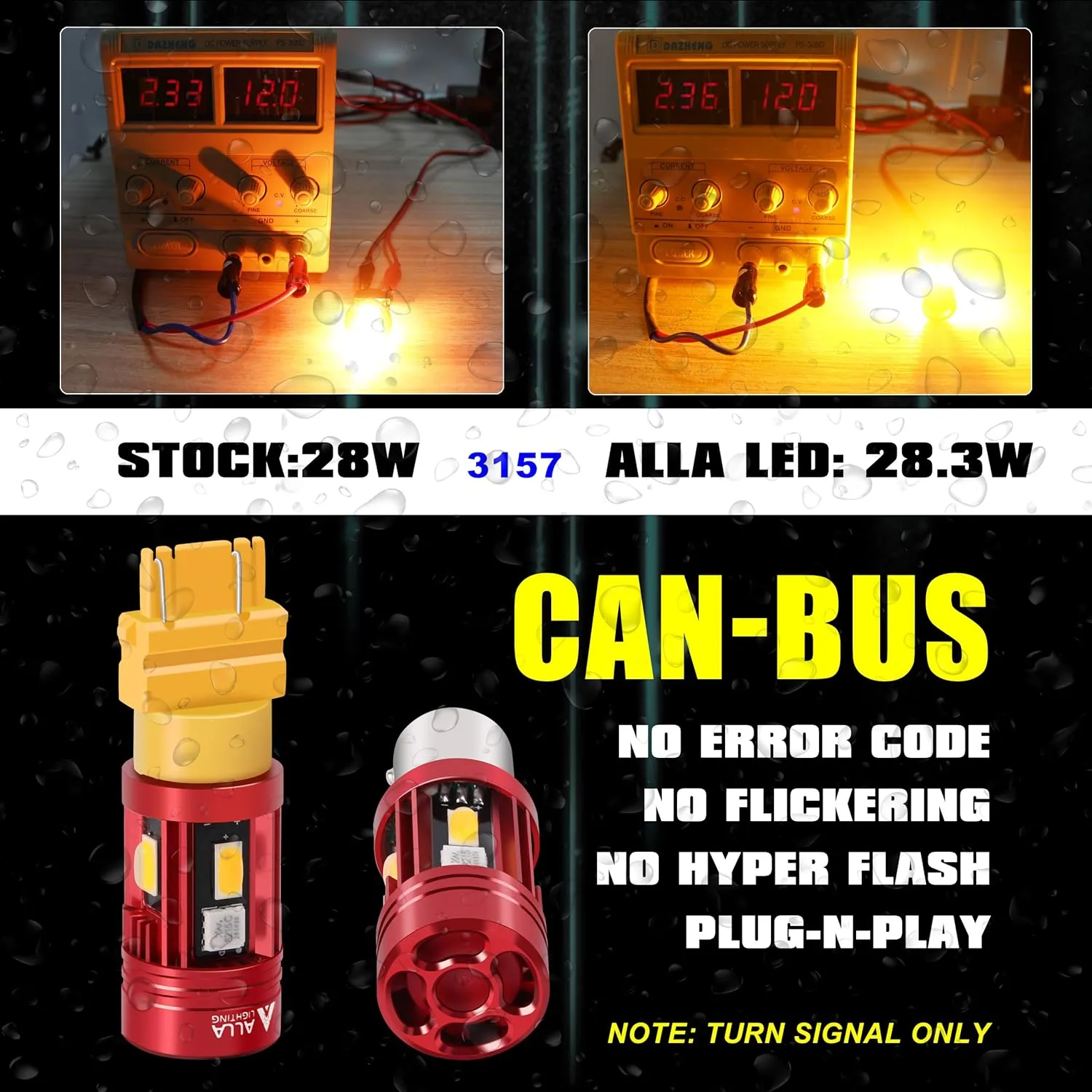 Alla Lighting CAN Bus T25 3156 3157 LED Bulbs Amber Yellow Turn Signal Lights, Plug-n-Play 3457NAK 4157NAK 5702AK 3757AK CANBUS Blinker Lamps Upgrade