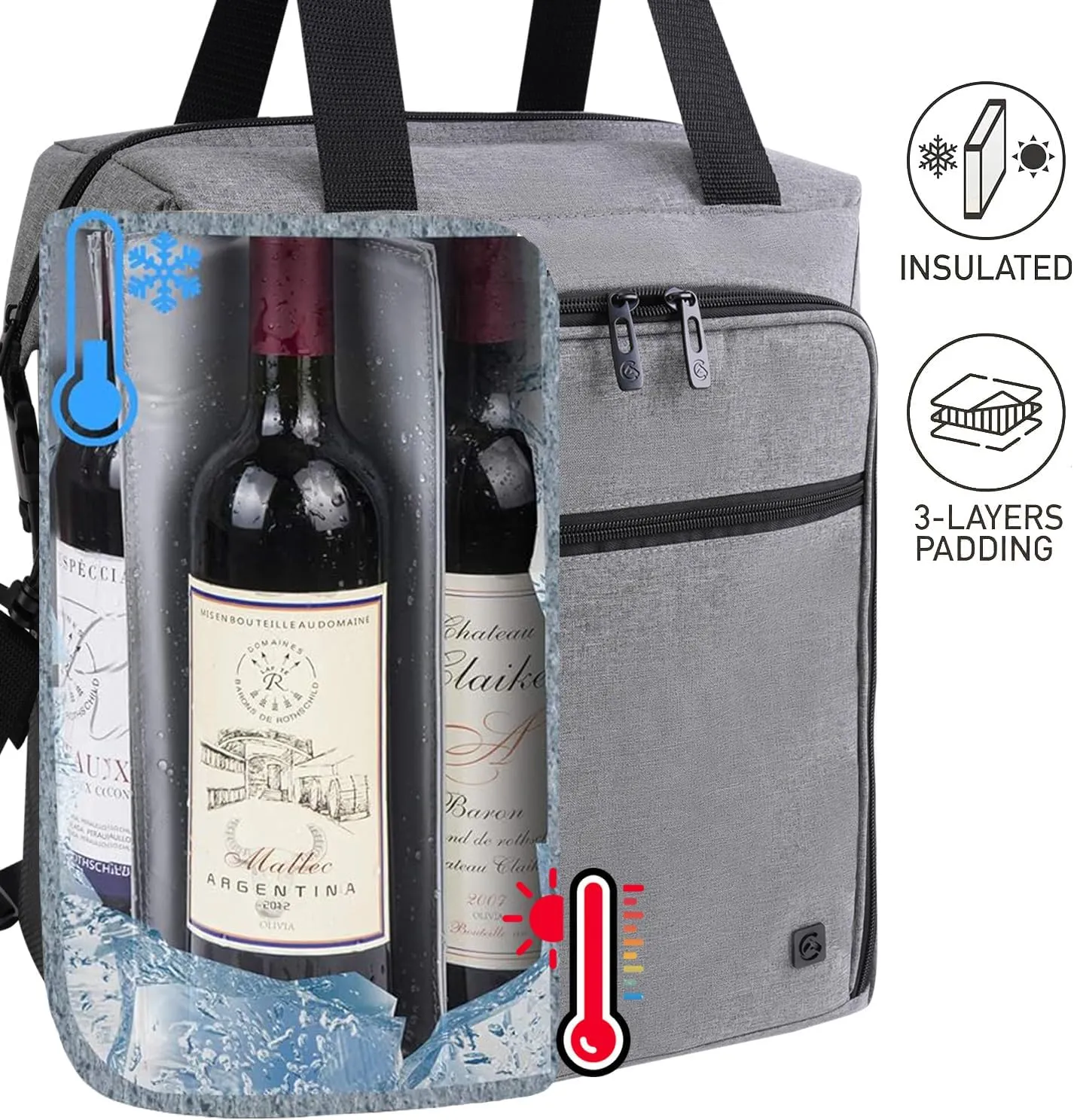 ALLCAMP 6 Bottle Wine Tote Bag with Cooler Compartment，Picnic Set Carrying Two Sets of Tableware（Gray）