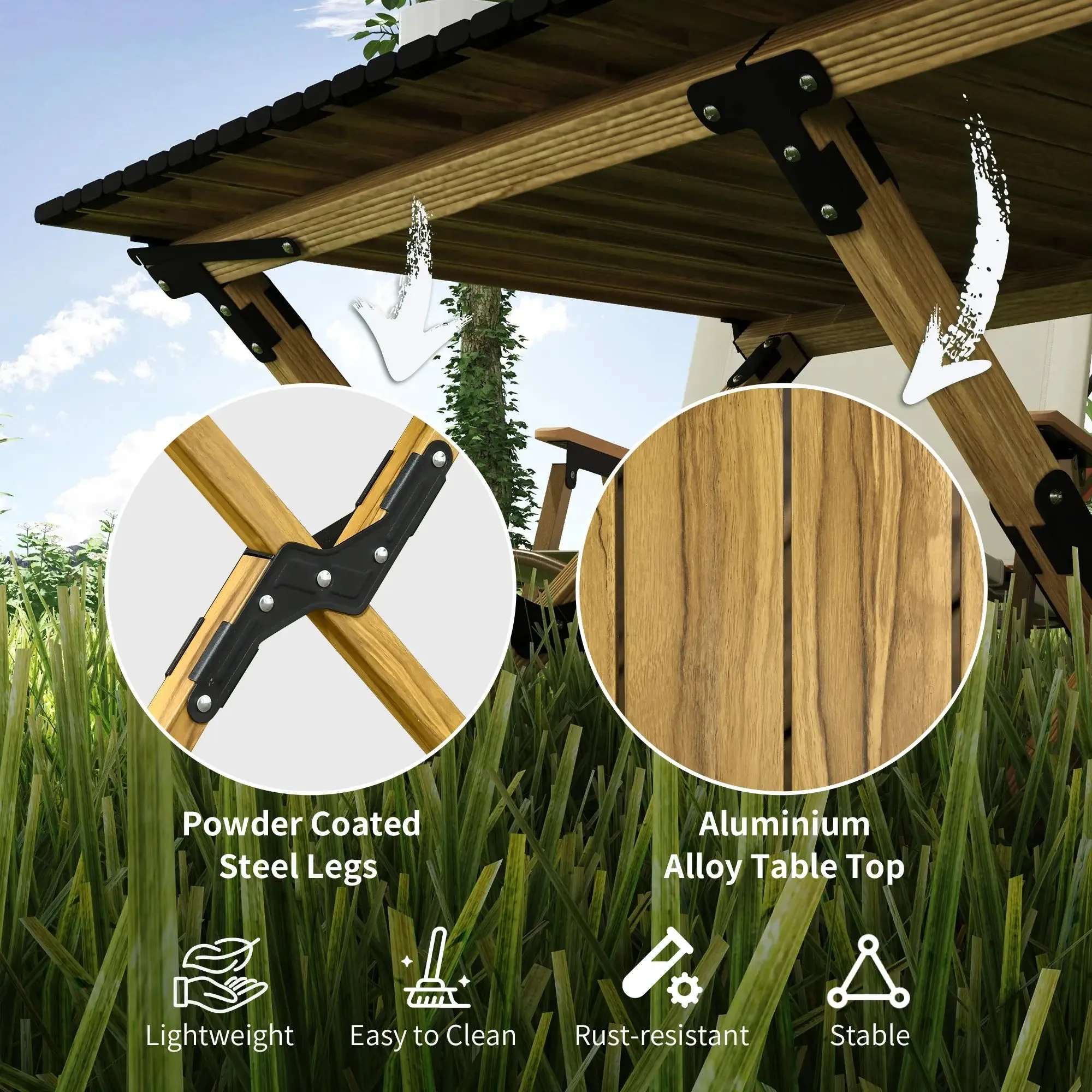 Aluminium Wood Outdoor, Camping Picnic With Natural Roll-Up For Great deal Outsunny Beach, Portable Party, 4ft Top, BBQ, Product diversity Indoor, Folding Effect