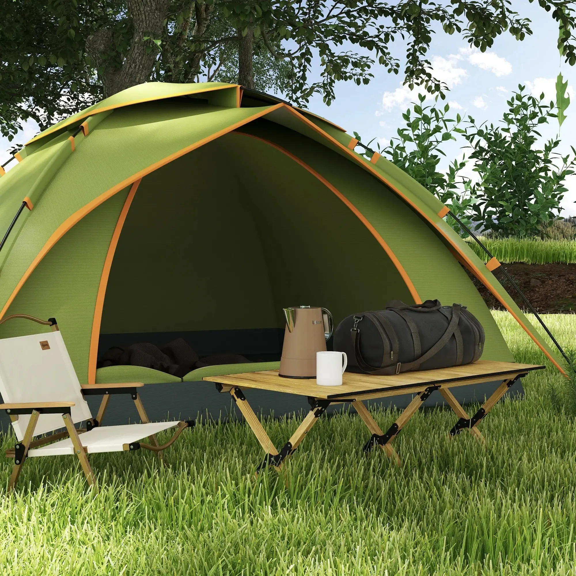 Aluminium Wood Outdoor, Camping Picnic With Natural Roll-Up For Great deal Outsunny Beach, Portable Party, 4ft Top, BBQ, Product diversity Indoor, Folding Effect
