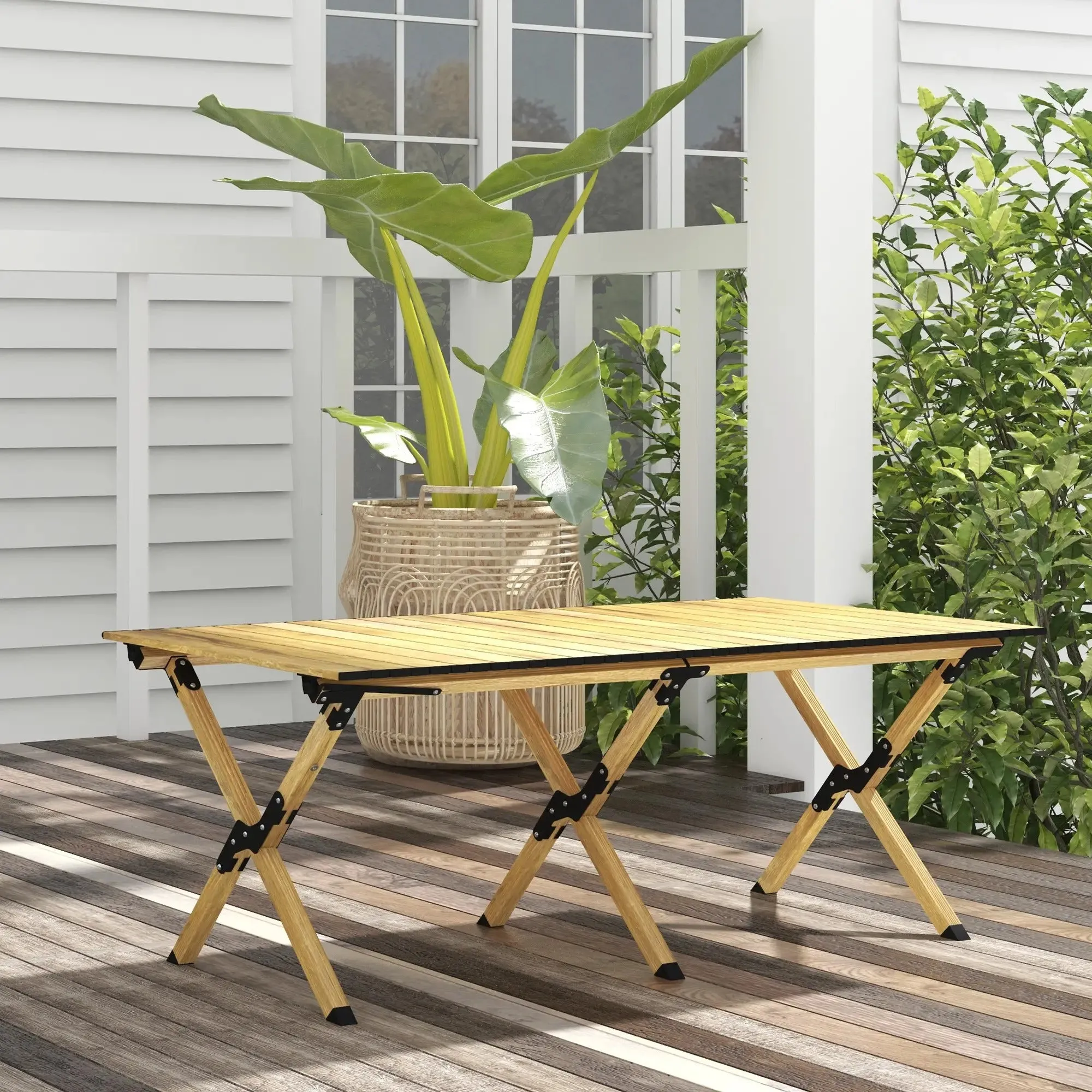 Aluminium Wood Outdoor, Camping Picnic With Natural Roll-Up For Great deal Outsunny Beach, Portable Party, 4ft Top, BBQ, Product diversity Indoor, Folding Effect