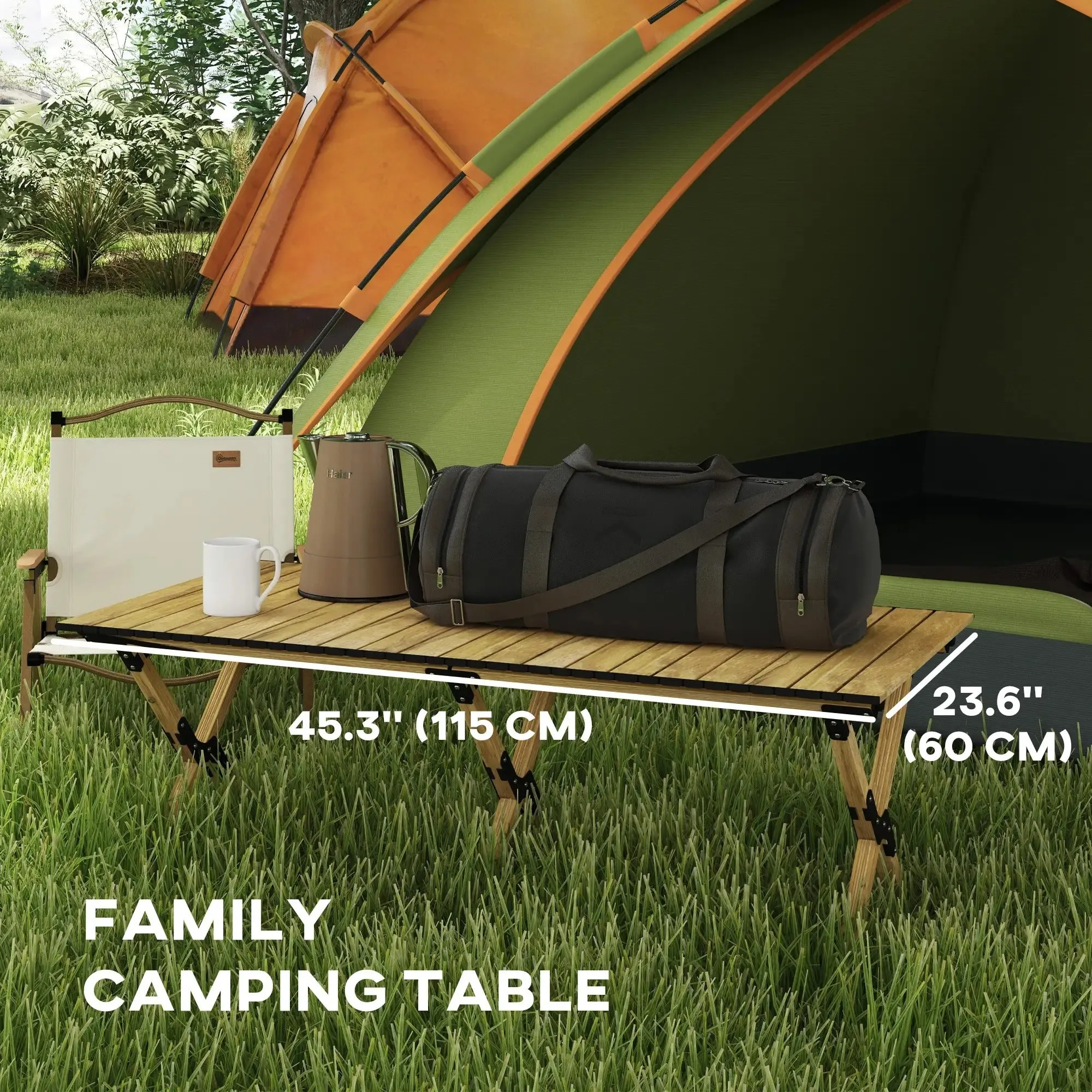 Aluminium Wood Outdoor, Camping Picnic With Natural Roll-Up For Great deal Outsunny Beach, Portable Party, 4ft Top, BBQ, Product diversity Indoor, Folding Effect