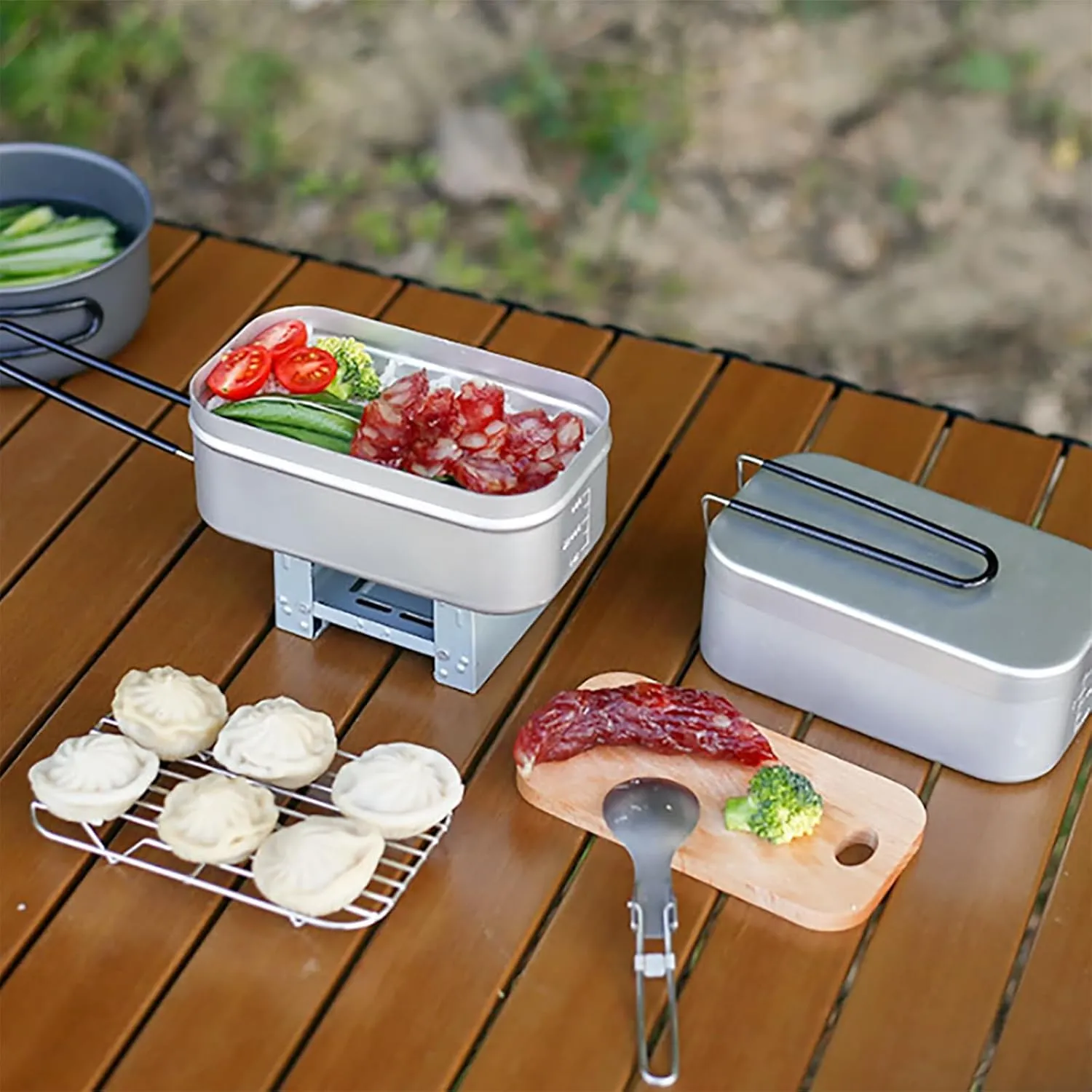 Aluminum Alloy Lunch Food Pots with Folding Handle Camping Cooking Lunch Box Cookware for Outdoor Picnics Multiple Use