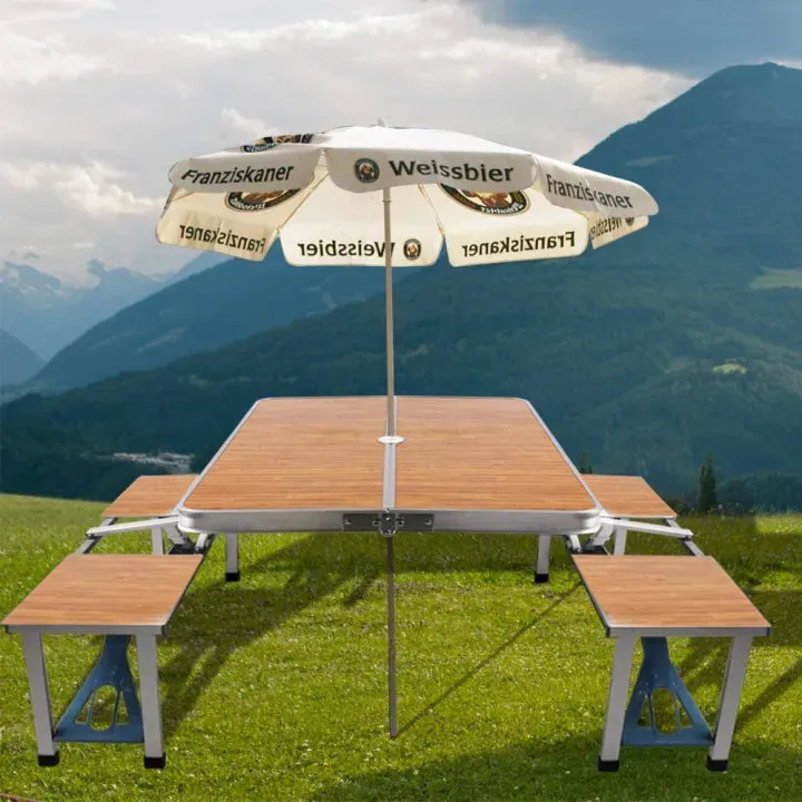 Aluminum Portable Folding Picnic Table – Wooden Style 4-Person Travel Table