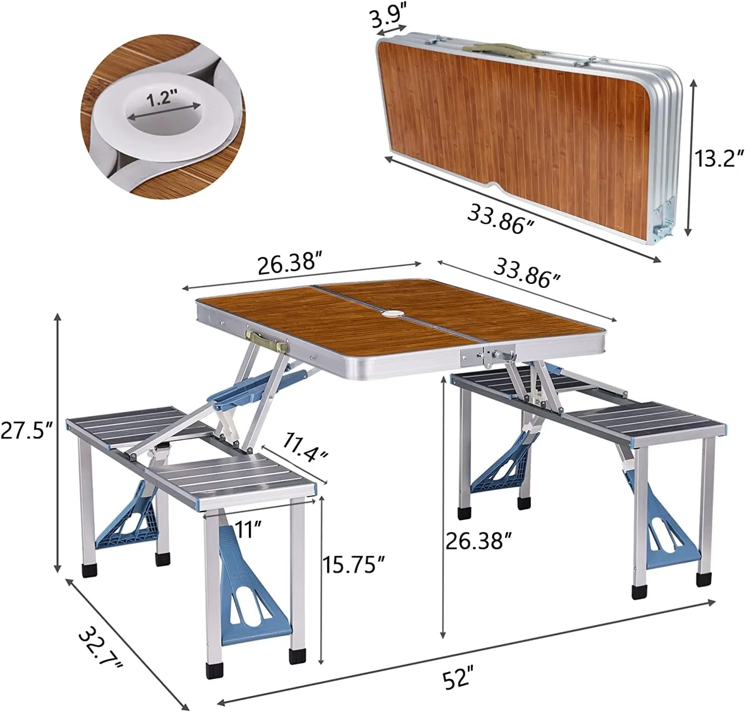 Aluminum Portable Folding Picnic Table – Wooden Style 4-Person Travel Table