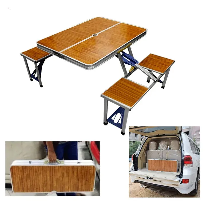 Aluminum Portable Folding Picnic Table – Wooden Style 4-Person Travel Table