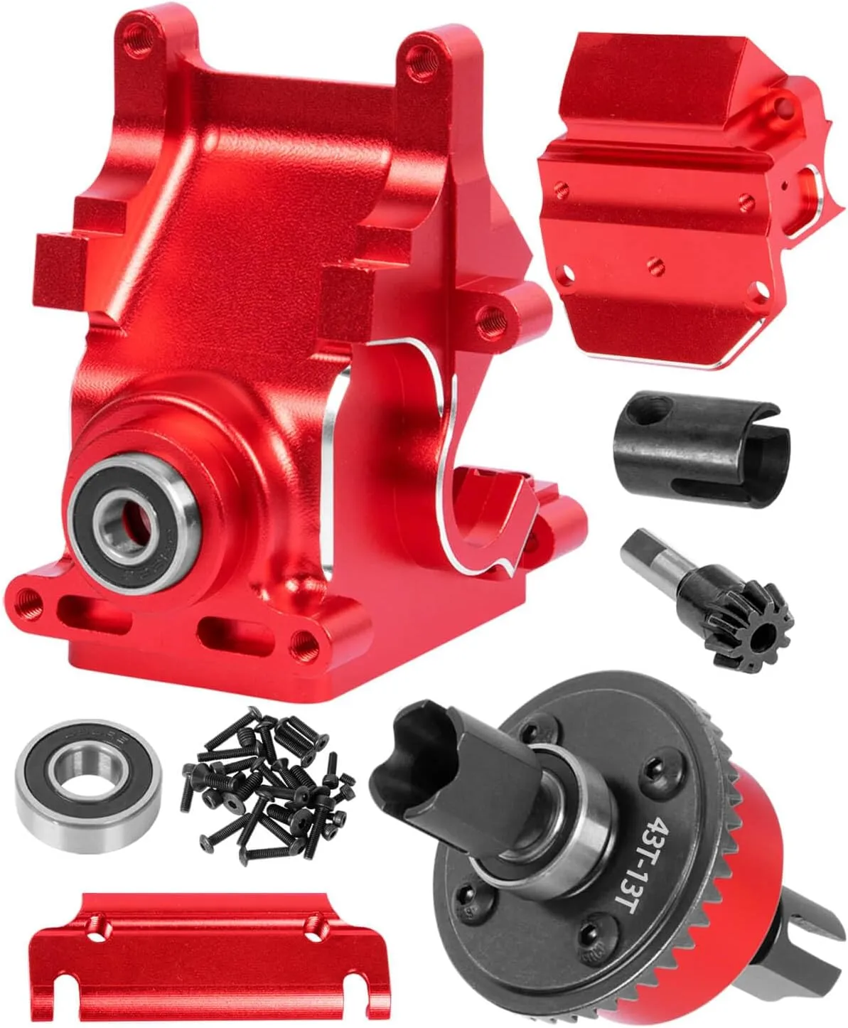 Aluminum RC Gearbox & 43T Differential w/13T Main Gear Upgrades Part for Arrma 1/7 Fireteam Felony Infraction Mojave 6s BLX Limitless,1/8 Kraton Notorious Outcast Typhon 6s BLX,Red
