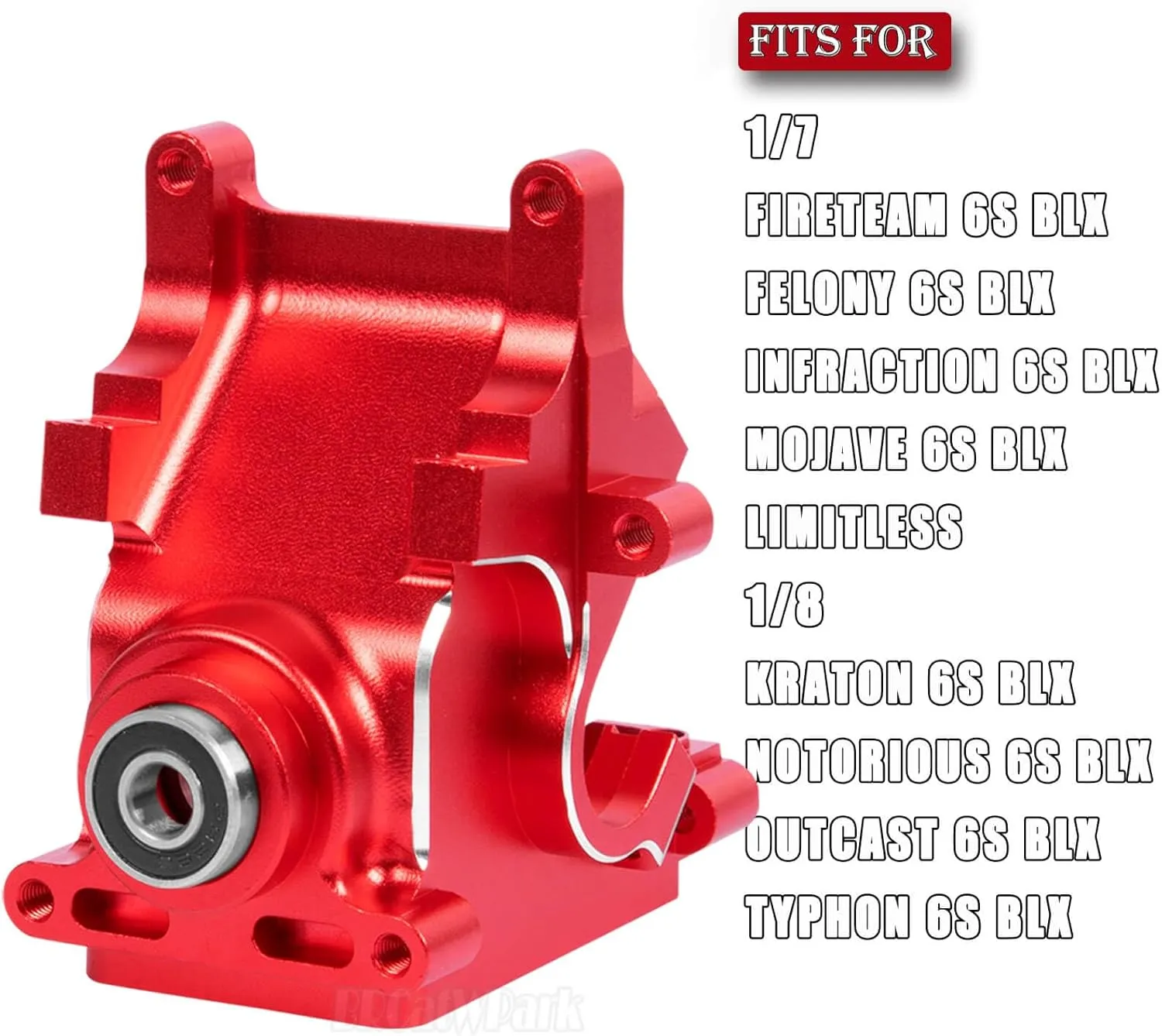 Aluminum RC Gearbox & 43T Differential w/13T Main Gear Upgrades Part for Arrma 1/7 Fireteam Felony Infraction Mojave 6s BLX Limitless,1/8 Kraton Notorious Outcast Typhon 6s BLX,Red