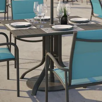 Aluminum Slat 60" Round KD Dining Table With Umbrella Hole by Tropitone