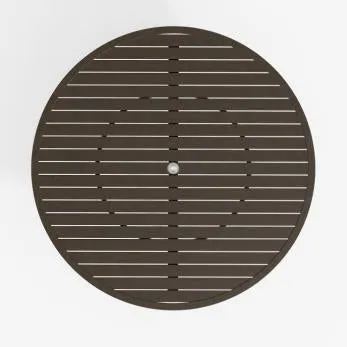 Aluminum Slat 60" Round KD Dining Table With Umbrella Hole by Tropitone
