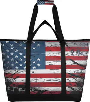 American Flag Reusable Insulated Cooler Bag with Ice Pack Compartment - Large 47L Waterproof Thermal Grocery Tote for Picnic Beach Camping Lunch Storage