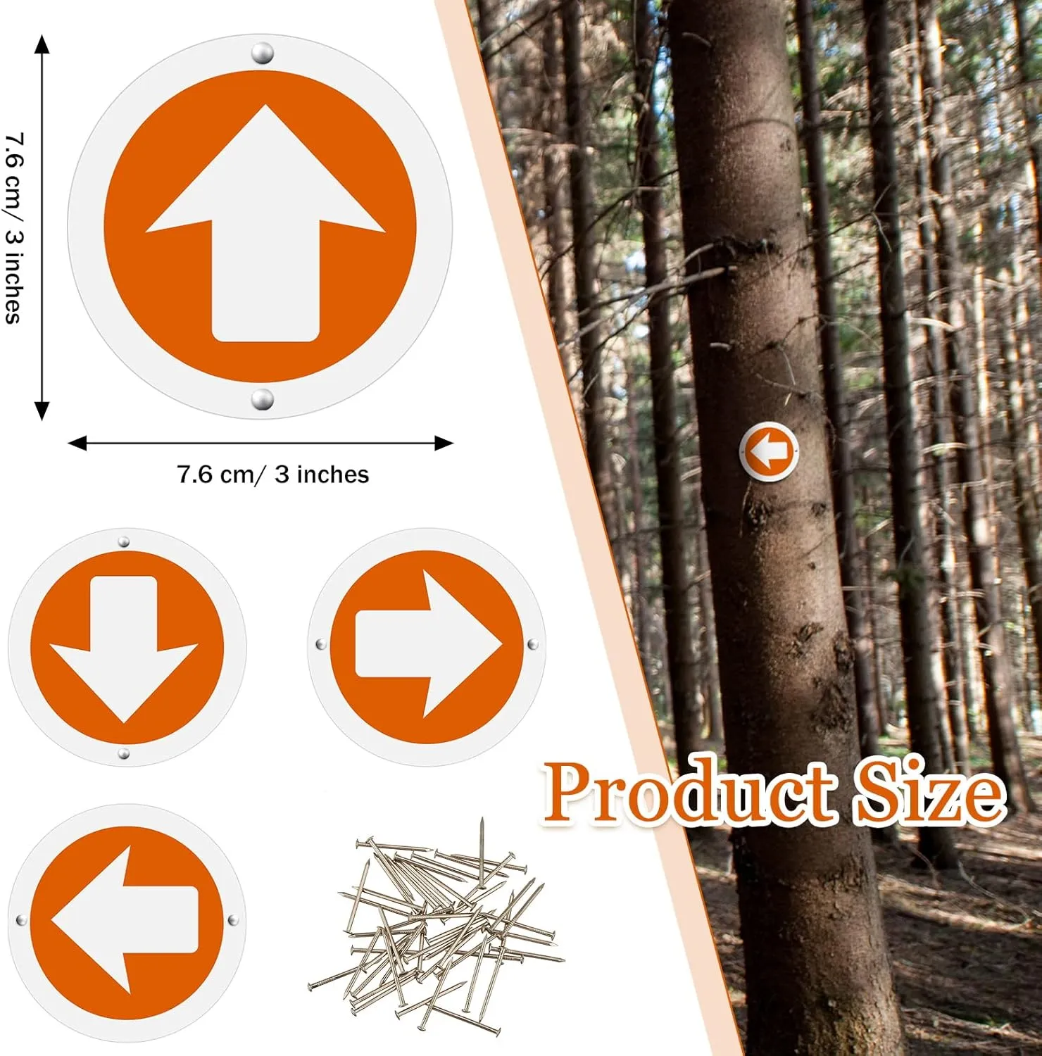 Amylove Reflective Trail Markers Bright Trail Signs Lightweight Glow Trail Arrows Markers for Tree Marking Reflector Camping Hunting Hiking and More, Orange