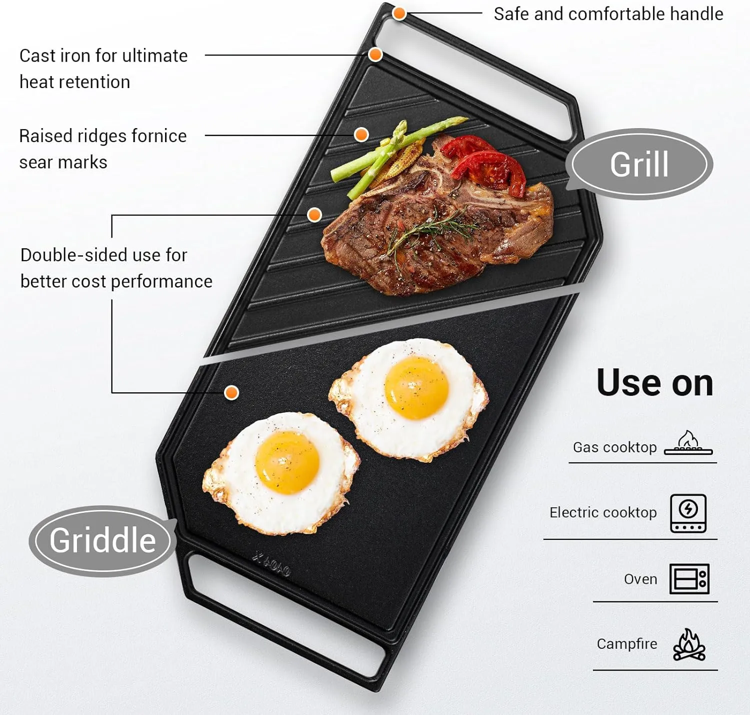 AMZCHEF 36 inch Gas Cooktop with 5 Made in Italy SABAF Power Burners.Max 48300 BTU/hr Built-in Gas Stove top of 304 Stainless steel with Double Sided griddle,NG/LPG Convertible,ETL.