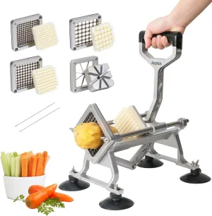 Anatole Commercial French Fry Cutter with 1/2'' 3/8'' 1/4'' 8-Wedge Stainless Steel Blades Professional Potato Cutter Dicer Manual Vegetable Chopper with Suction Cups for Carrot Cucumber Onion