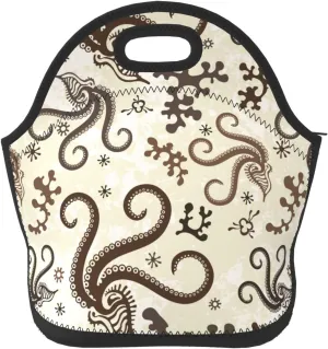 Ancient greece mythology octopus retro Insulated Lunch box Food Bag Neoprene Handbag lunchbox Cooler warm Pouch Tote bag