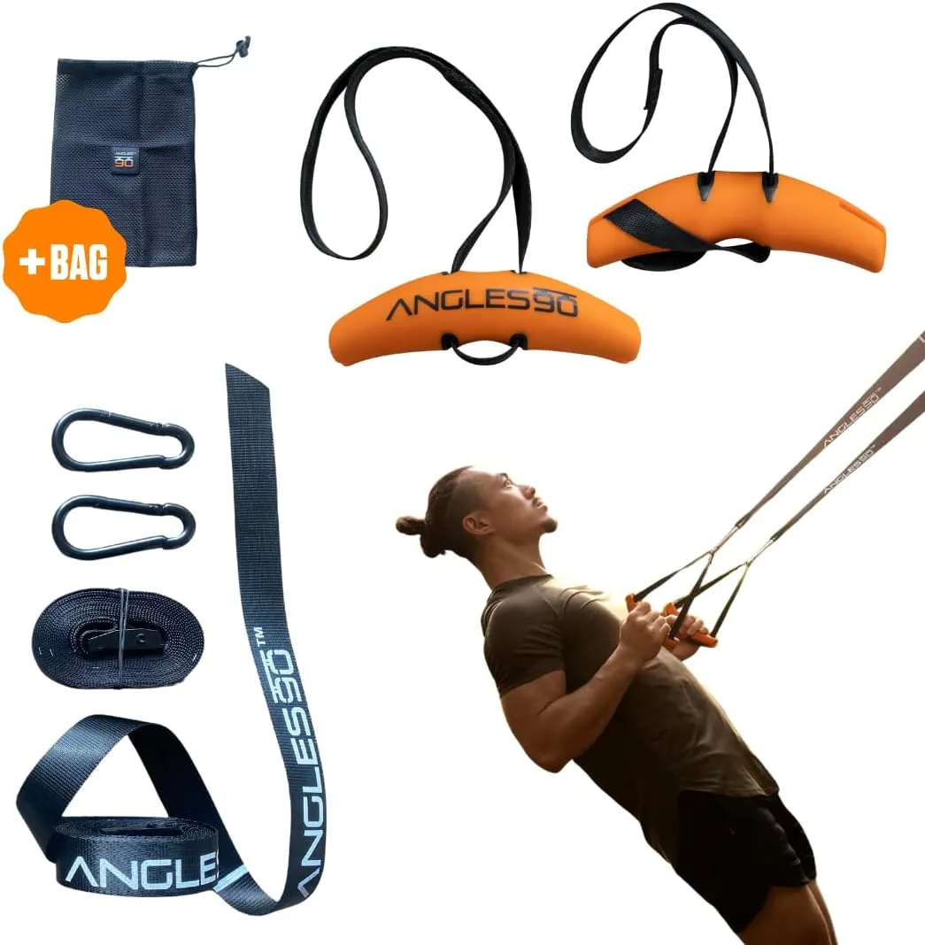 Angles 90 Sling Trainer - Compact All-in-One Suspension Trainer with A90 Grip Handles for Door Pull-Ups - Barless Dips - Home Gym & Workout Equipment