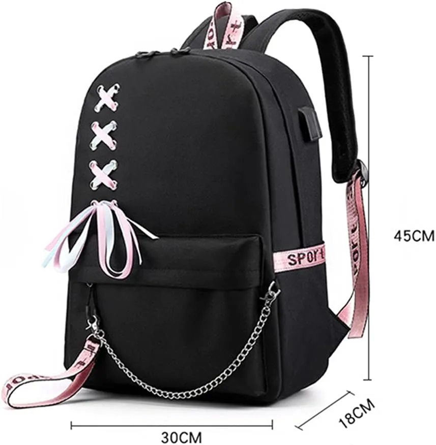 Anime The Promised Neverland Emma Ray Norman Backpack Cosplay Kawaii Ribbon Bag (3)