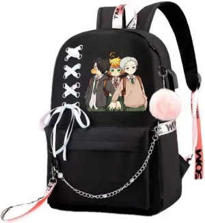 Anime The Promised Neverland Emma Ray Norman Backpack Cosplay Kawaii Ribbon Bag (3)