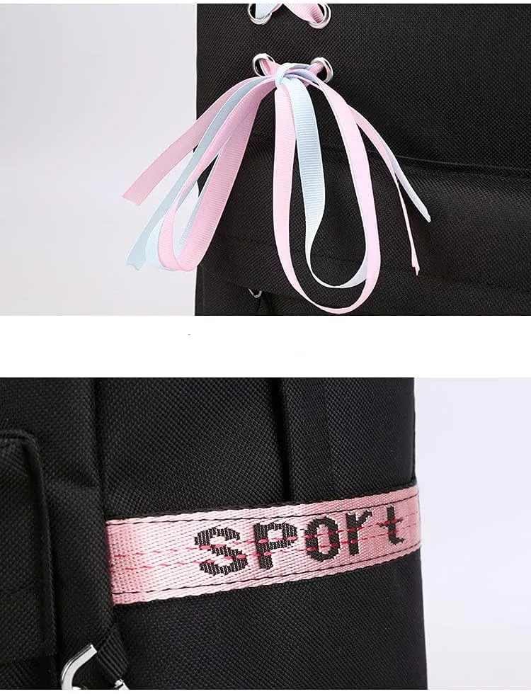 Anime The Promised Neverland Emma Ray Norman Backpack Cosplay Kawaii Ribbon Bag (3)