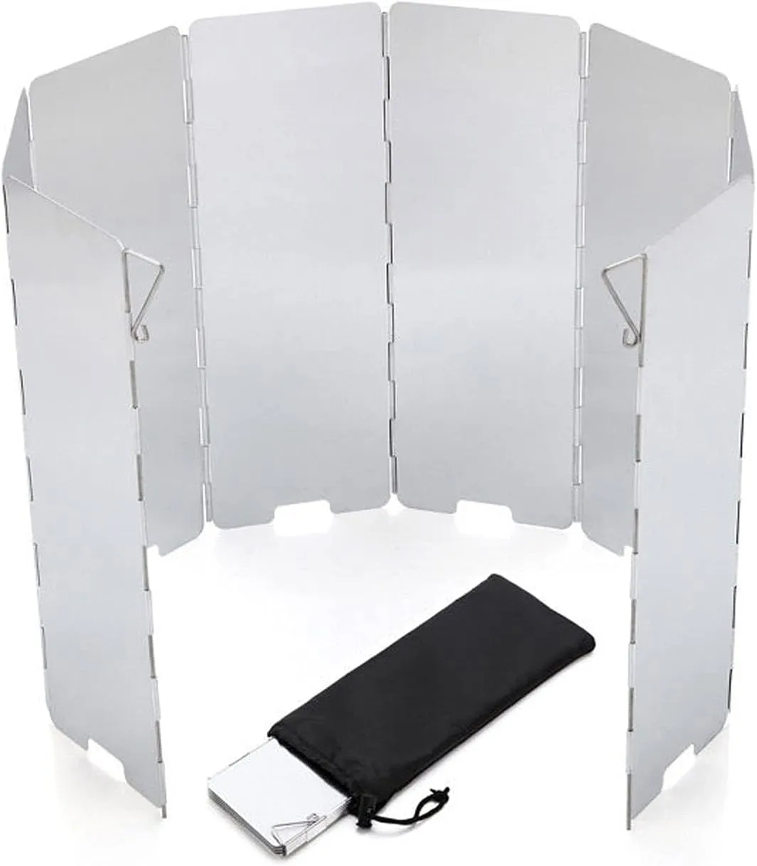 Anti Splatter Shield 8 Plates Folding Outdoor Stove Windscreen, Aluminum Camping Stove Windshield with Carrying Bag, Lightweight Burner Windshield Guard Oil Splatter Screen